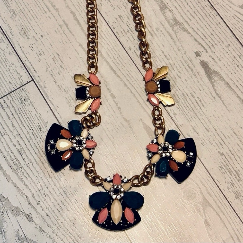 J. Crew Gold and Navy Floral Necklace